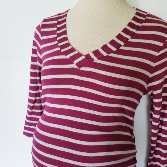 Oh Baby by Motherhood Tops - Maroon & Tan Colored 3/4 Sleeve Maternity Top 409